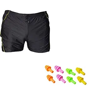 I-SWIM SWIMMING SHORTS V-619 BLACK YELLOW PIPING SIZE 3XL WITH EAR PLUG AND NOSE PLUG (PACK OF 12)