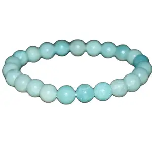 RRJEWELZ Natural Amazonite 8mm Round Shape Smooth Cut Beads 6.5 Inch Stretchable Bracelet For Men & Women. Unisex Bracelet For Healing, Meditation, Prosperity, Gift & Luck|STBR_RR_09792_6.5