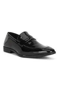 Louis Philippe Men Black Solid Slip-on Formal Man-Made Material with Glossy Finish Light Weight Breathable Lining Slip Resistant Flexible Toe Shoes Euro- 40