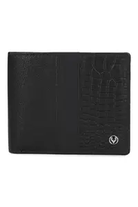 Allen Solly Men Black Textured Genuine Leather Wallet