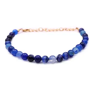 MODERN CULTURE JEWELLERY Natural Banded Blue Onyx Beads Bracelet With 925 Silver Gold Plated Adjustable Chain