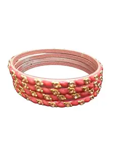 Femmibella Set Of 4 Gajri Cubic Zircon Studded Glass Bangles Set For Women