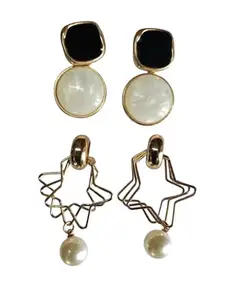 Homemade Heaven White Pearl Hanging Drop Earing with another Golden Stud Earing Combo of 2 for Women and Girls