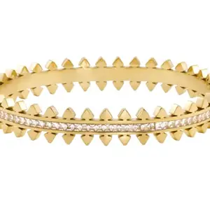 Fuschianet Gold Plated Anti Tarnish Stainless Steel Spike Rhinestone Side Openable Bangle Bracelet for Girls and Women