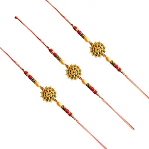 Traditional Rakhi Set with Decorative Beads and Ornate Designs, Multicolour, Pack of 4 (RAKHI3)