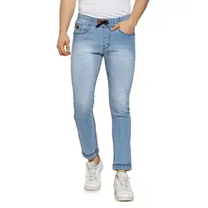 Campus Sutra Men’s Classic Light-Washed Regular Fit Denim Jeans with Drawstring Premium Stretchable Cotton Mid-Rise Crafted with Comfort Fit and High PerformanceFor Everyday Wear