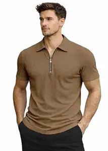 Peppyzone Men’s Textured Lightweight Zipper Polo Neck T-Shirt for Men | Half Sleeve T Shirt for Men with Collar | Zip Tshirt for Man Stylish Regular Fit Casual & Smart