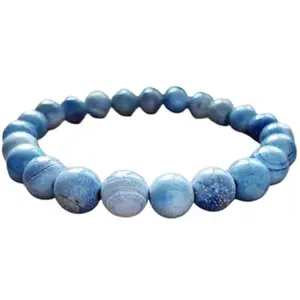 RRJEWELZ Natural Blue Banded Agate Round Shape Smooth Cut 10mm Beads 7.5 inch Stretchable Bracelet for Healing, Meditation, Prosperity, Good Luck | STBR_02028