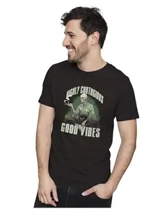 ALLEN BLACK Men's & Women's Regular Fit T-Shirt Highly Contagious Good Vibes 100% Cotton Unise T-Shirt Black_SKELET08-Black M Men Round_