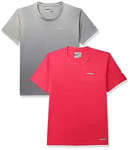 Charged Play-005 Interlock Knit Geomatric Emboss Round Neck Sports T-Shirt Light-Grey Size Xl And Charged Pulse-006 Checker Knitt Round Neck Sports T-Shirt Red Size Xl