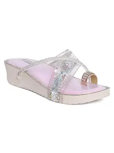 Fiia Women Stylish Fashion Sandals Transparent & Embellished Design Upper For Wedding & Party Pink UK-5