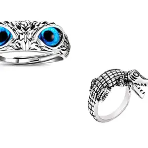 OWL BLUE EYES & CROCODILE RING DESIGNER MENS RING (Adjustable)