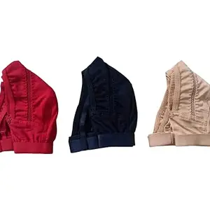 Multicolor Single Hook One Hook Cotton Blend Seamed Non Padded Non-Wired Full Coverage T-Shirt Lightly Soft Comfort Bra Women's Every Day Pack of 3 Piece