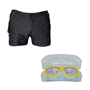 I-SWIM SWIMMING SHORTS V-619 BLACK BLUE PIPING SIZE 3XL WITH GOGGLES SILICONE IS-SG LARGE WITH BOX YELLOW AND 100% SILICONE SWIMMING CAP PLAIN BLACK