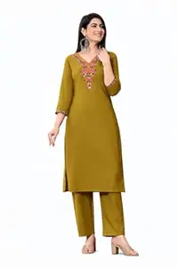 Women's Cotton Straight Embroidered Kurta with Pant