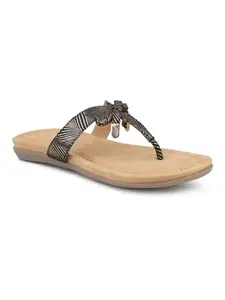 Inc.5 Women Antique Textured Open Toe Flats with Knot Detail