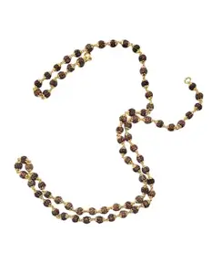 Mala Beads Necklace, Gold-Plated Links, Brown, Traditional Design Rudrakha Design