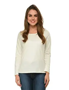 Frenchtrendz Women's 100% Cotton Full Sleeves Round Neck Top(Ivory, 4XL)