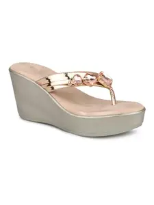 Inc.5 Women Rose Gold Embellished Wedge Heels