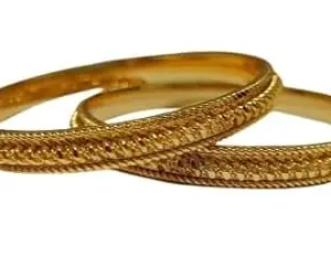 Gold Finish Bangles Set of 2 Size 2.6 with Design in center