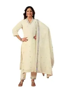 Women Embroidery Thread Work Kurta Pant Dupatta Set | Designer Kurti Set For Women