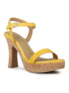 Inc.5 Women Yellow Party And Club Wear Textured Round Platform Heel Sandals Euro-37