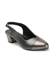 ICONICS Women's ICN-AF-W-01 Sling Back Comfortable and Stylish Block Heel Sandal for Office Casual Formal Wear I Daily Use Gunmetal Heeled 4 Kids UK