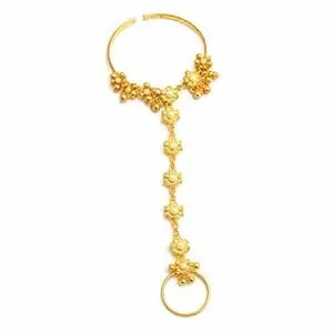 JEWELS BY ARAINA Gold-Tone Floral Haathphool with White Beads