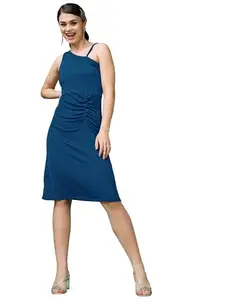 PURVAJA Women’s A-Line Below Knee Length Dress (Shine-052-Berry_Blue_X-Large)|Dresses for Women Party|Western Dress for Girls|Dress for Women Stylish|Plain Western Dresses for Women