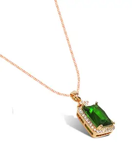Uniqon Rose-Gold Valentine's Day Stainless Steel I Love You Romantic AD Nug Studed Ractangle Green Emerald Cut Diamond Locket Pendant Necklace With Chain For Unisex Adult