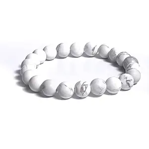 MODERN CULTURE JEWELLERY White Howlite Crystal Bead Bracelet 8.5mm, Genuine Gemstone Bracelet healing crystals bracelet For unisex Adult 2pc