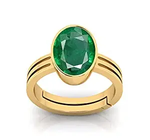 Akshita gems 3.00 Ratti Natural Emerald Ring (Natural Panna/Panna stone Gold Ring) Original AAA Quality Gemstone Adjustable Ring Astrological Purpose For Men Women By Lab Certified