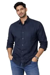Berlin Fashions Men’s Premium Cotton Solid Navy Blue Casual Shirt | Regular Fit | Full Sleeves | Classic Collar | Everyday Wear