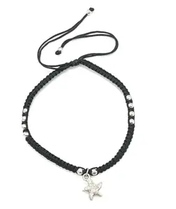 Jyokrish Handmade Adjustable Black Thread Hnaging Smile Star-Fish Anklet For Women | girls | Nazariya |Payal | Adult |Free Size | Single Leg