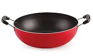 Nirlon Non-Stick Coated Alumnium Kadhai/Kadai/Wok 24cm - 2 LTR [Red_KD13]