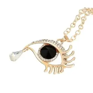 Vientiq Evil-Eye Angel Teardrop Black Crystal Pendant Chain Necklace