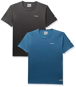 Charged Energy-004 Interlock Knit Hexagon Emboss Round Neck Sports T-Shirt Teal Size Xl And Charged Play-005 Interlock Knit Geomatric Emboss Round Neck Sports T-Shirt Dark-Grey Size Xl