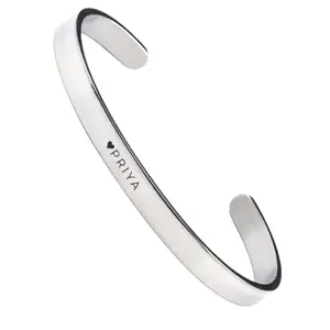 LOUIS MILLER Personalised Silver Kada | 1 Year Colour Warranty | Glossy Silver Finish | Adjustable in Size | Kada For Unisex