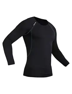 GYMIFIC Men's Thin Long Sleeve Compression Shirt,Cool Dry Sport Workout Underwear Shirt,Athletic Base Layer Top (XL, Black(Blue))