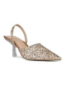 Inc.5 Womens Rose Gold Party Wear Embellished Pointed Heels