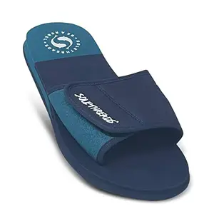 SOLETHREADS FREEWAY | Slides | Velcro Adjustable Strap | Cushioned Footbed | Comfy | Slippers | Flip Flops for Men | UK 11 | NAVY/TEAL