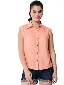 FUNDAY FASHION Women Regular Fit Solid Casual Sleevesless Shirt (in, Alpha, 3XL, Regular, Peach)