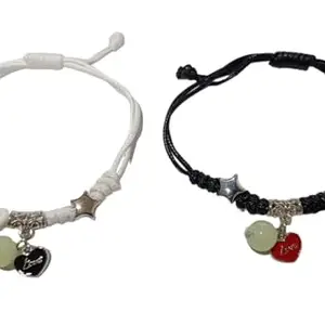 LOVE TOGETHER Red & Black Glow In the Dark Love Couple Bracelet for Women, Men, Couples, Friendship, Girls Pack of 1