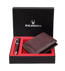 WildHorn ® Men's RFID Protected Genuine Leather Wallet and Pen Combo (MAROON73)