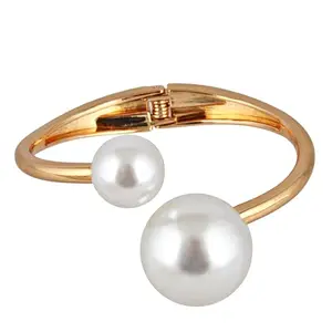 Lucky Jewellery Fashion Jewellery Stylish Gold Plating Bangle Big and Small Pearl Adjustable Cuff Bracelets Gifts for Teen Girls Bracelet for Women & Girls (375-CHB2-1304)