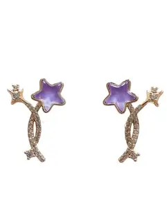 Crystal Star Stud Earrings, Purple Enamel,Rhinestone Accents,flower motif stone studed demifing earings