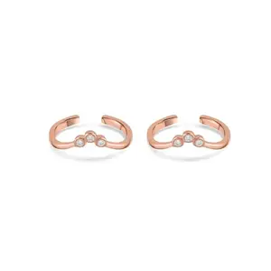 RACHIVA 925 Silver Rose Gold CZ Triple Toe Ring Pair | Dainty Adjustable Foot Rings with Shimmering Stones – Certified