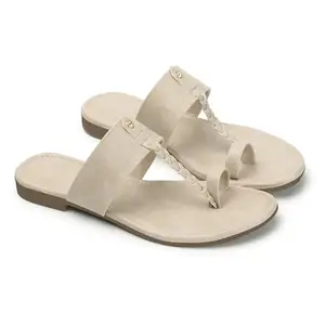 Naitik Women's Kolhapuri Stylish Chappal, Casual Flat Sandals, Ladies Ethnic Flat Chappals for Party & Occasions (Cream)