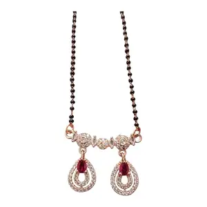 Rose Gold color Mangalsutra Necklace with AD Double Drop Pendant, Black Beaded Chain