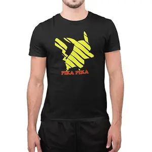 Bag It Deals Pika Pika - Line Art for Male - Half Sleeves T-Shirt Black
